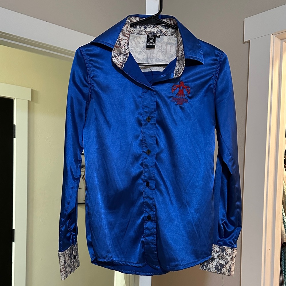 Blue Button Down Shirt with Floral Accents